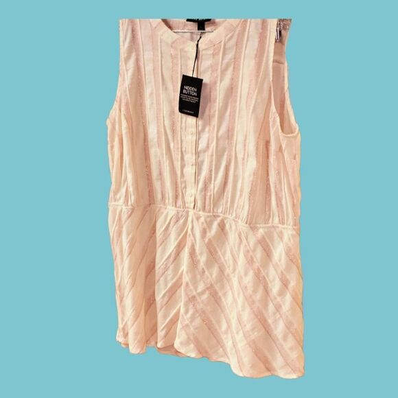 LANEBRYANT Plus Size Women's Sleeveless Striped Shimmery Pink Tank Top - Picture 6 of 13